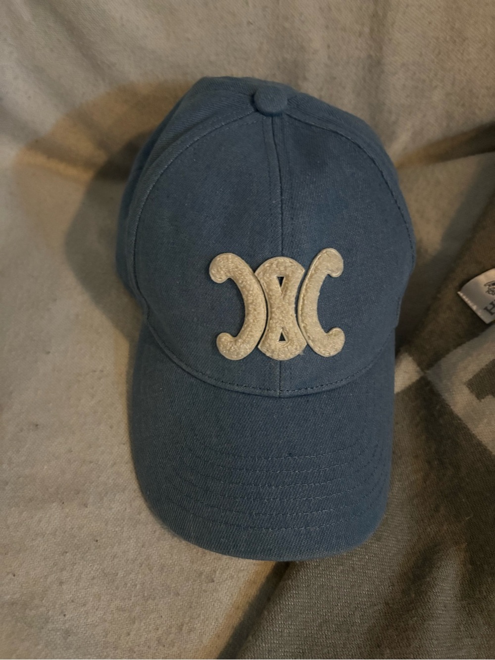 Celine Blue Baseball Cap with Gold Triomphe Emblem